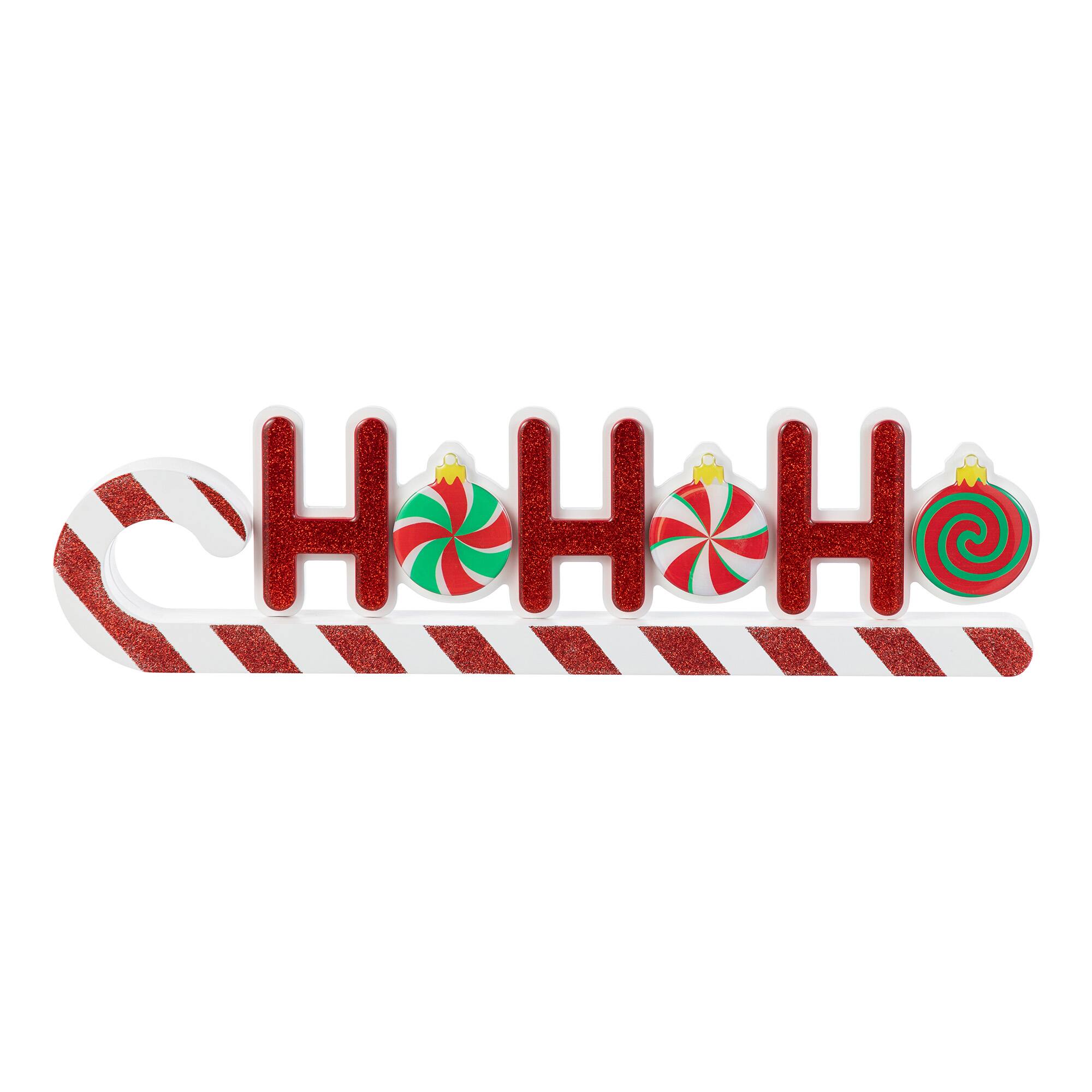 Glitzhome® 19" Christmas Wooden Epoxy HOHOHO Candy Cane Table Decor